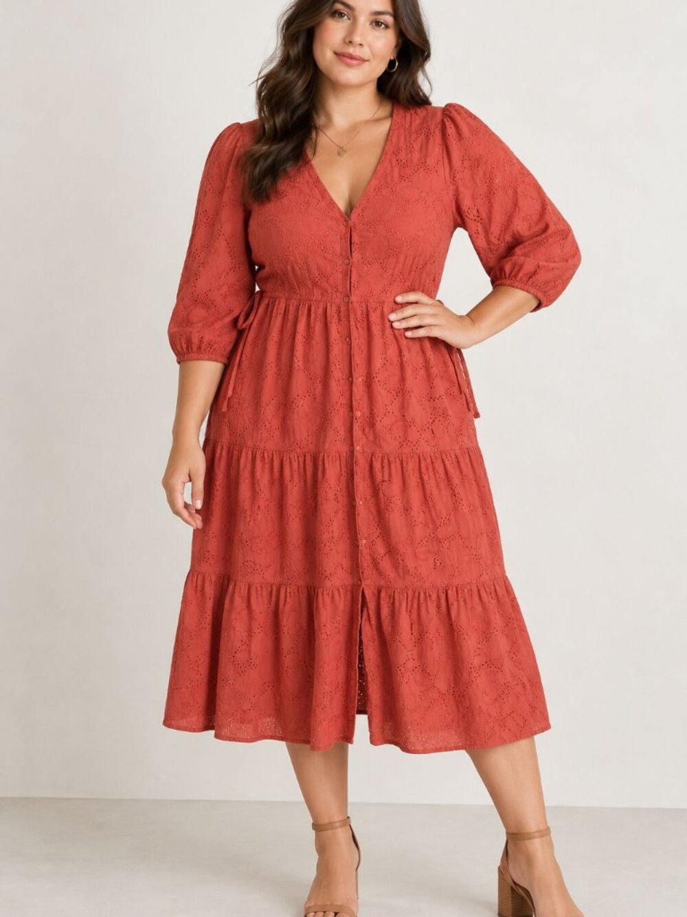 Marine Layer Eyelet Midi Dress Size S Rust Button Front Cottagecore